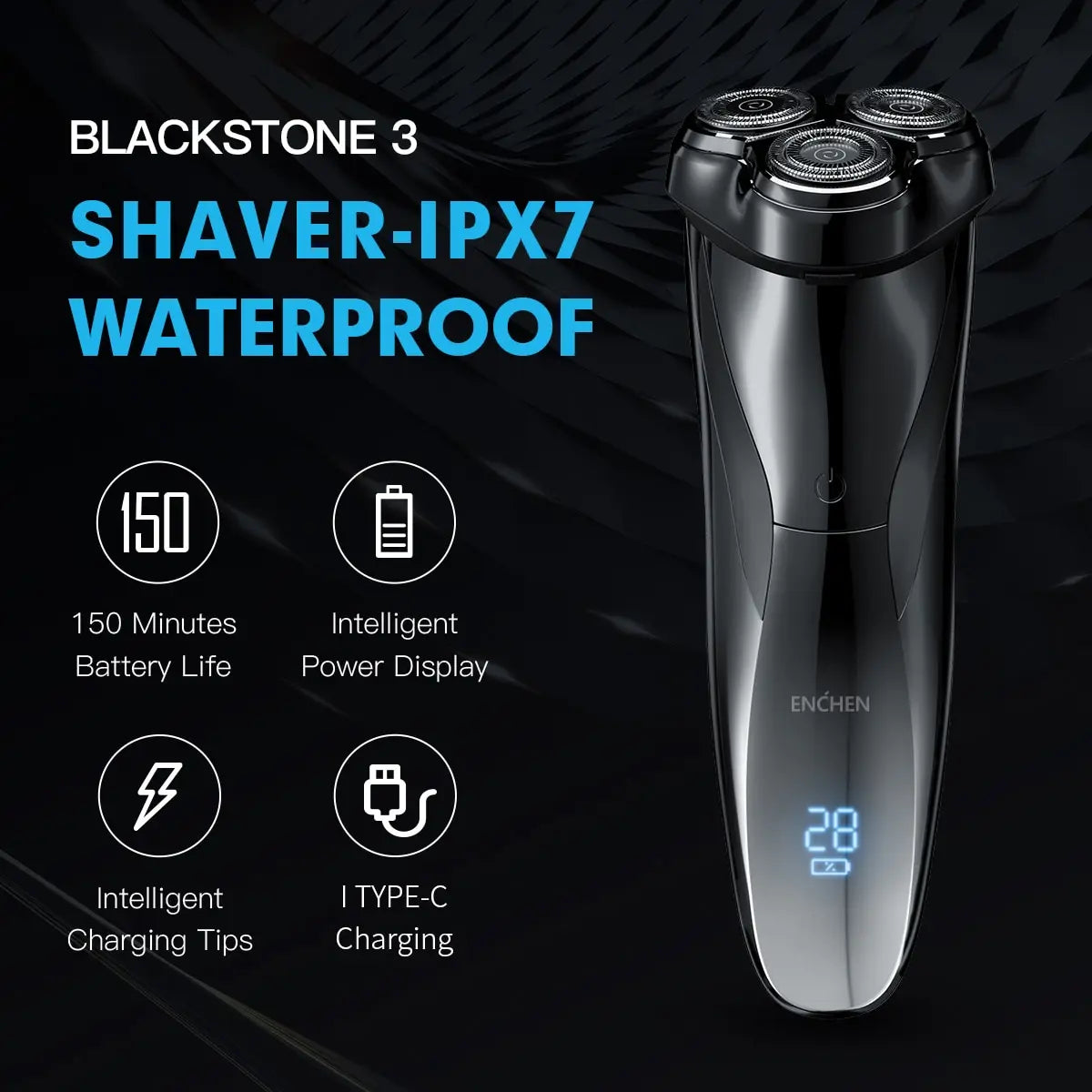 ENCHEN Blackstone 3 – Waterproof 3D Electric Shaver, Dual Use Wet & Dry, Digital Display