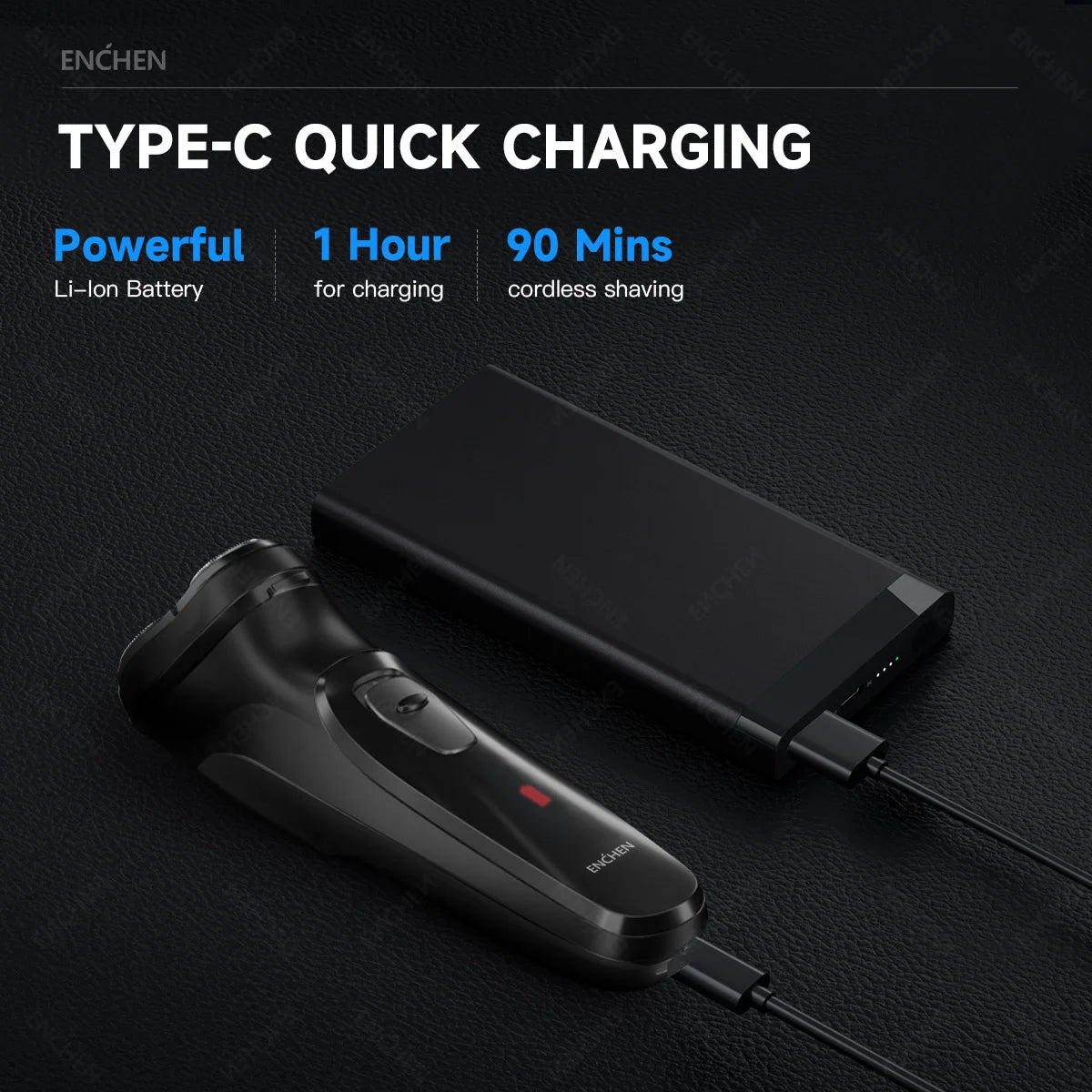 ENCHEN Blackstone-C Electric Rotary Shaver – 3D Floating, Washable, USB-C Rechargeable